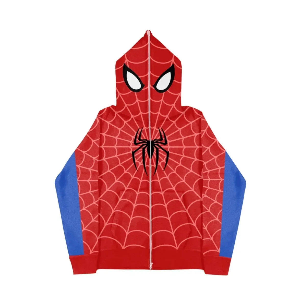 Y2K Spider Web Zip-Up Hoodie – Red Foam Print Sweatshirt