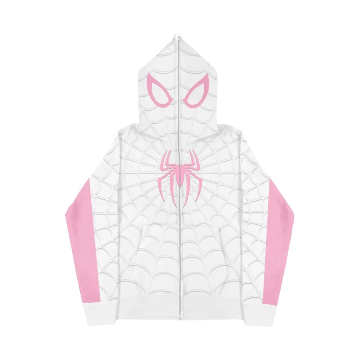 Y2K Spider Web Zip-Up Hoodie – Red Foam Print Sweatshirt